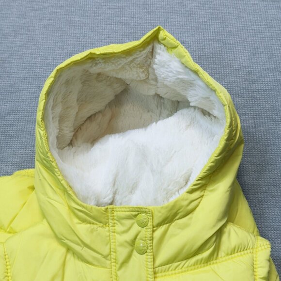 American Eagle Womens Yellow Puffer Vest Faux Fur Hooded Zip Pockets Size Small - Picture 8 of 16